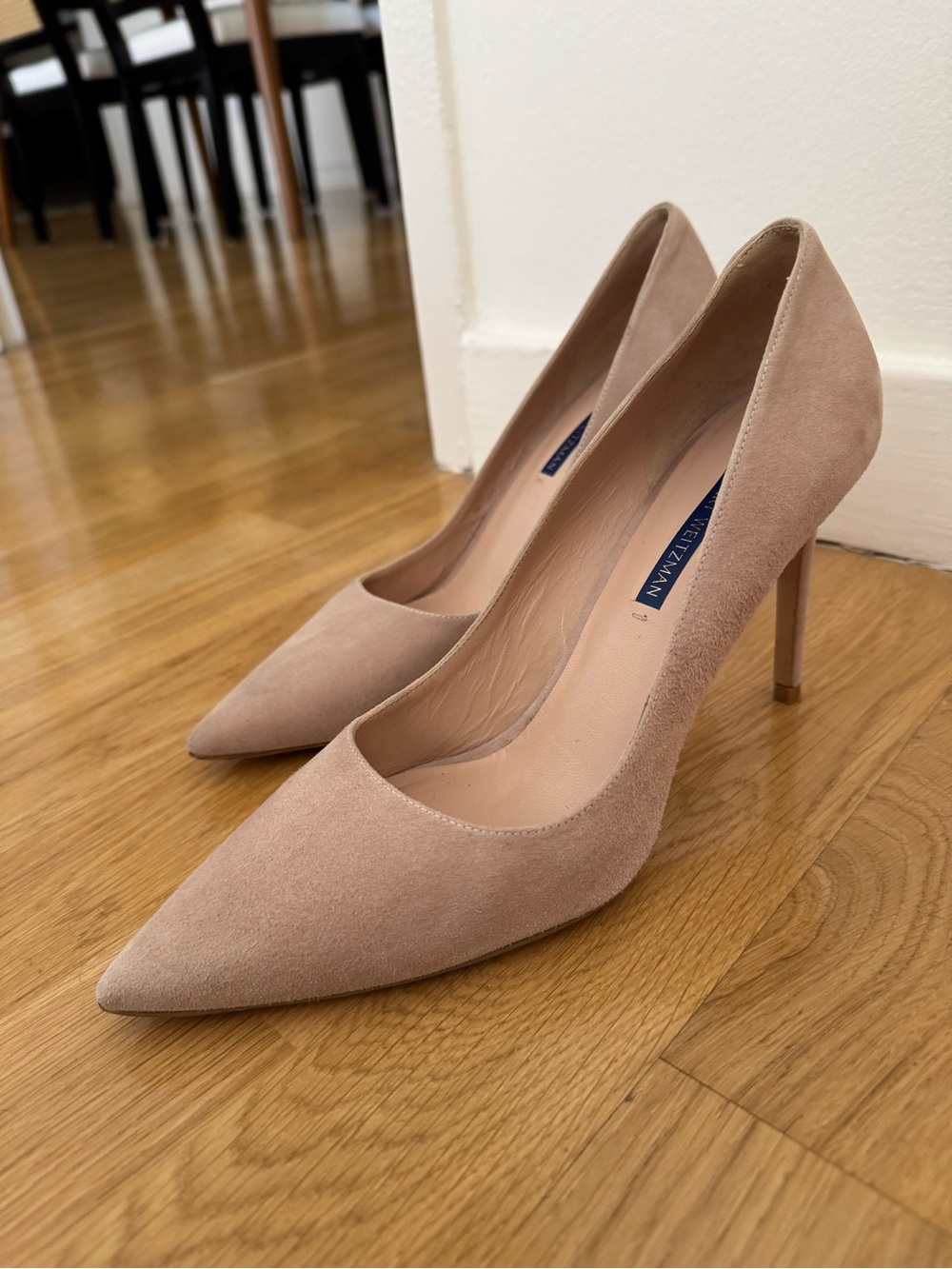 Stuart Weitzman Nude Blush Suede Pointed Pumps